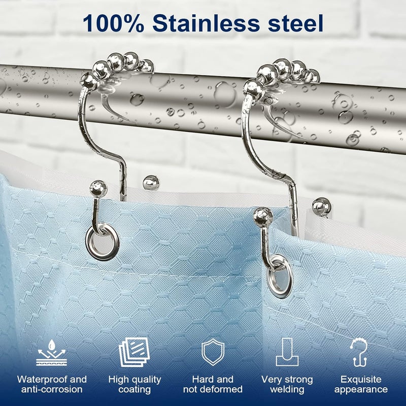 Gidse Shower Curtain Hooks,Sturdy Stainless Steel Double Sided Shower Hooks Rings for Bathroom Shower Curtain Rods Curtains Set of 12 Hooks - Nickel - Image 2